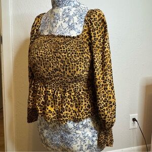 Leopard Smocked Peplum Top – Coquette Soft Grunge | Size Large